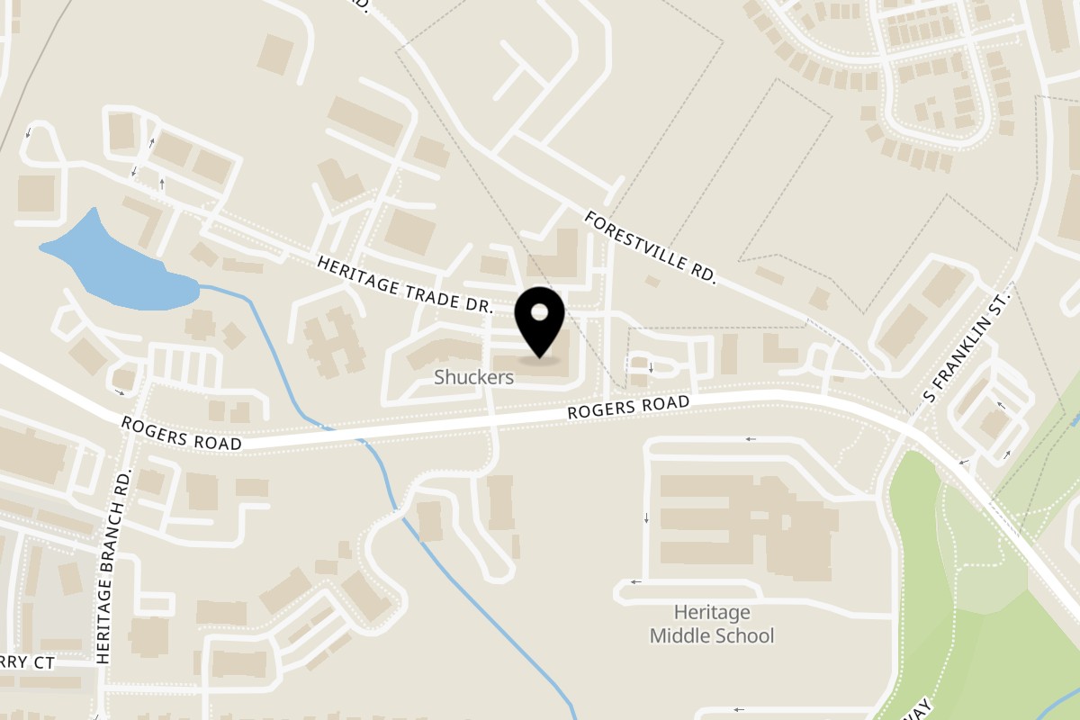Map showing the location of Real McCoy's on 3325 Rogers Rd # 112 in Wake Forest